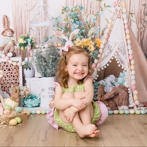 3T Ricrac & Ruffles green and pink bunny 🐰 & carrots 🥕 Easter bubble